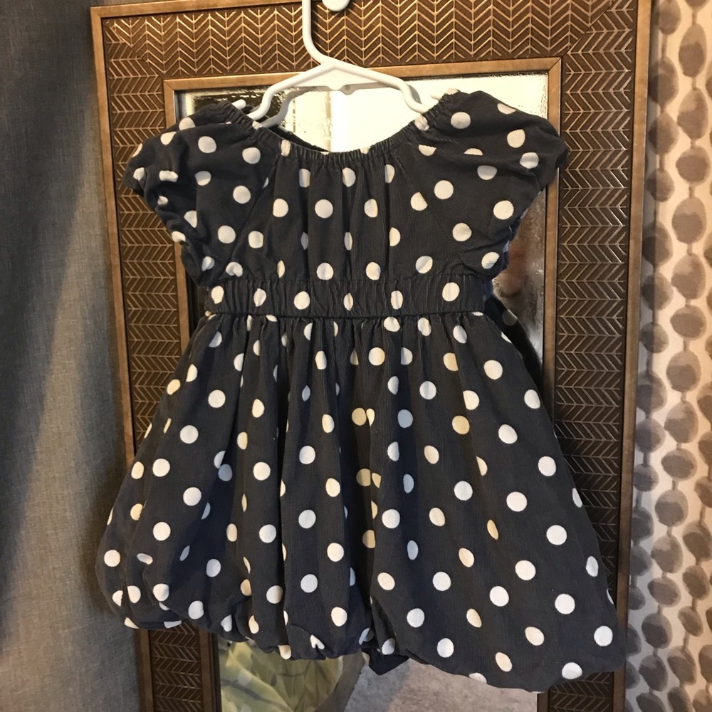 Old Navy Gray Corduroy Ivory Polka Dot Dress